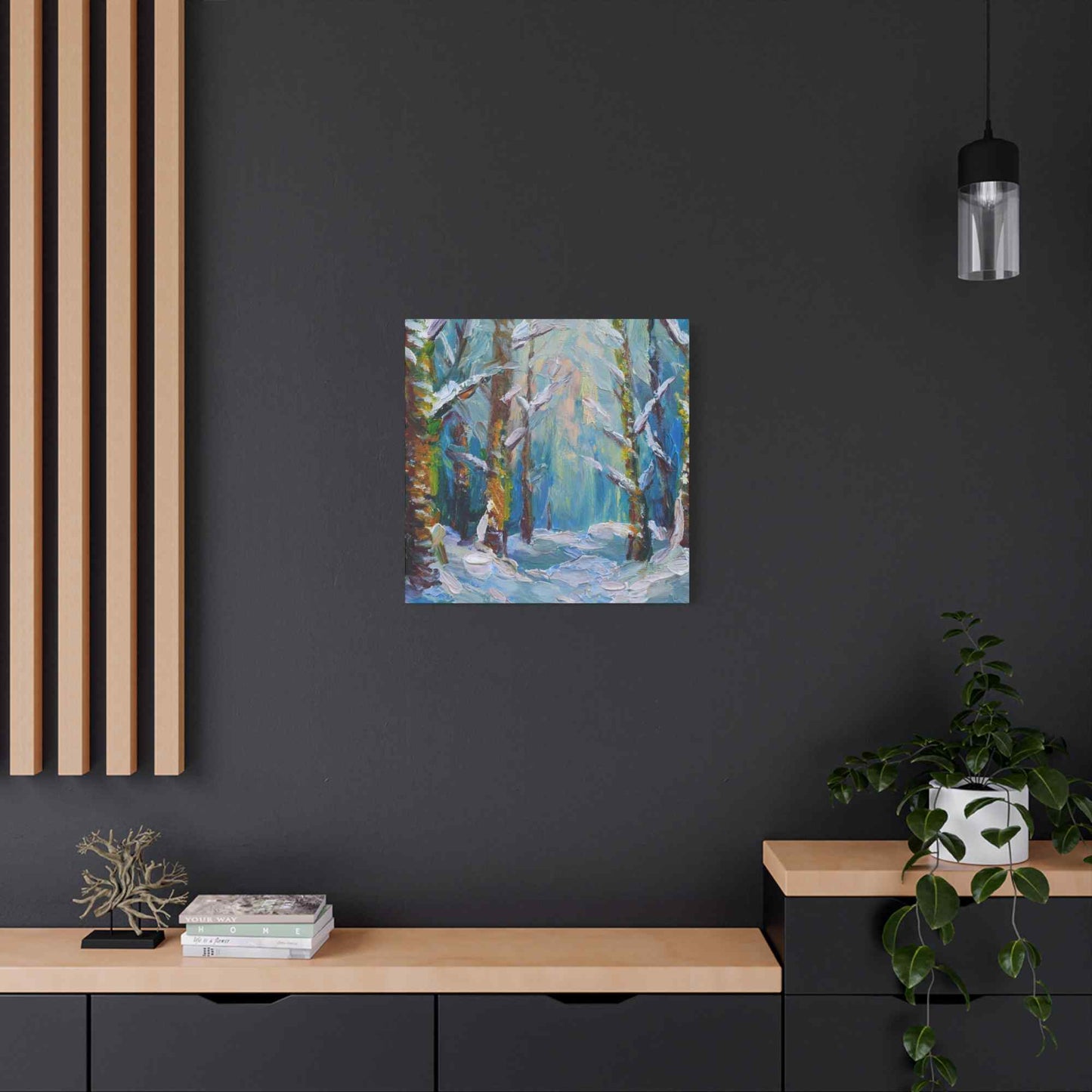 Snow Forest Print Canvas, Oil Paint Print 20x20, 24x24, 30x30, 32x32, 36x36 Art Design Print Pine-Wood Inner Frame MC-76