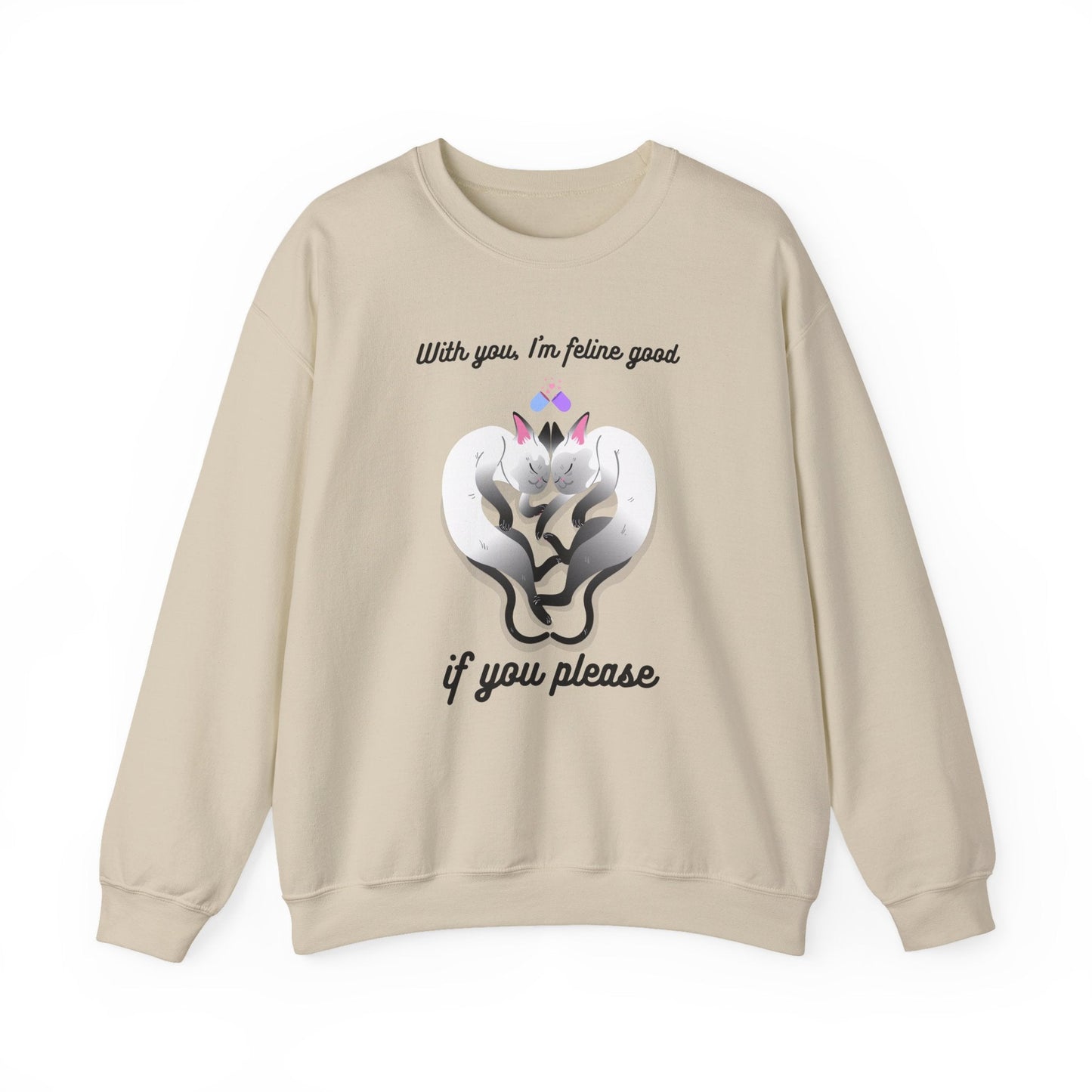 Double Cat Heart Sweatshirt Unisex Fifty Fifty Cotton Poly Valentines Day Sweatshirt