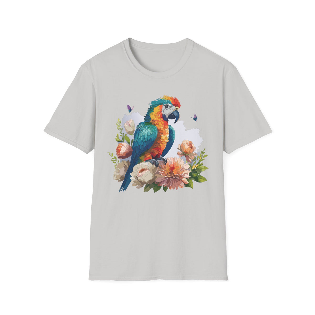 Colorful Parrot Illustration T-Shirt | Tropical Bird Floral Art