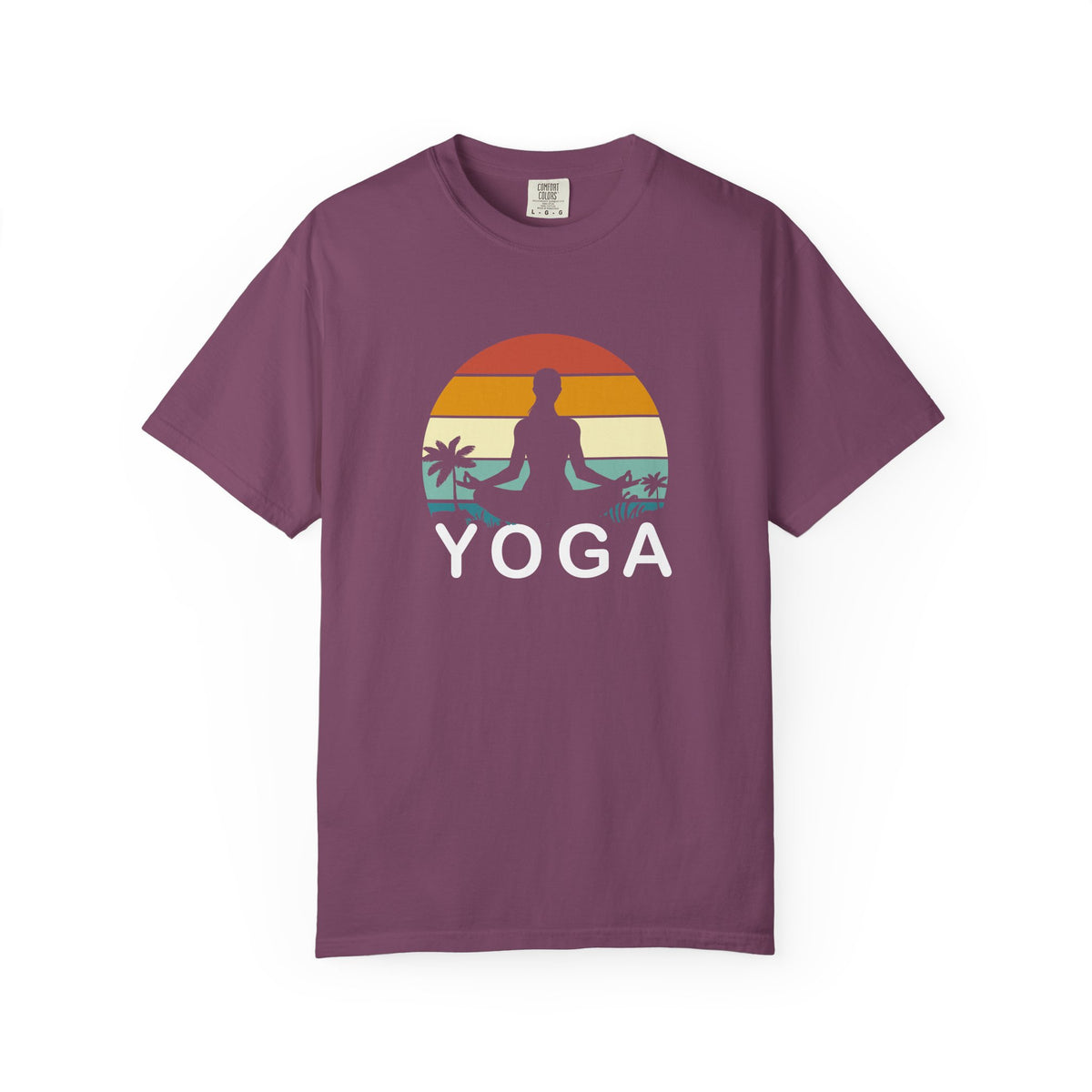 Sunset Yoga Retro Meditation Palm Trees Unisex Comfort Colors Garment-Dyed Heavyweight 100 Cotton Art Design T-Shirt w187