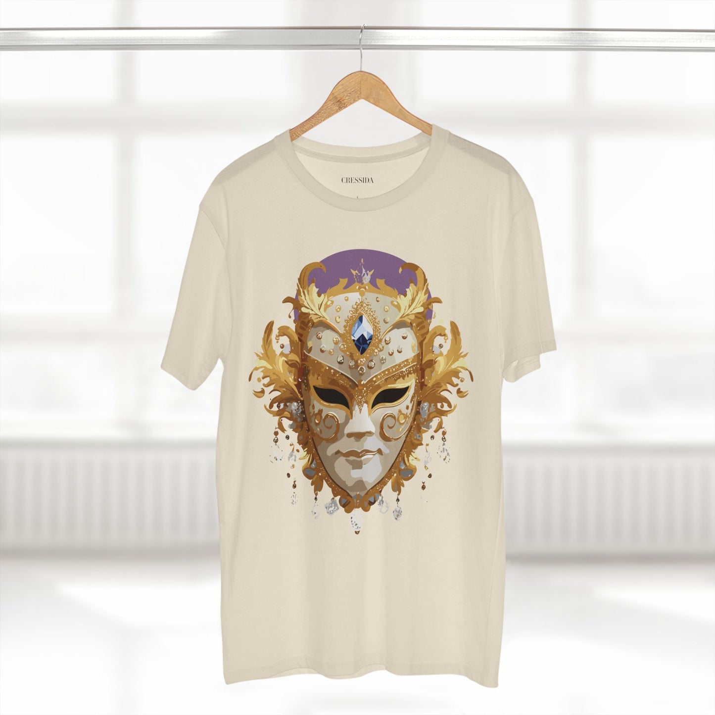Carnival Mask Graphic T-Shirt Unisex 100 Cotton With Antique Gold Art Design Tee 18
