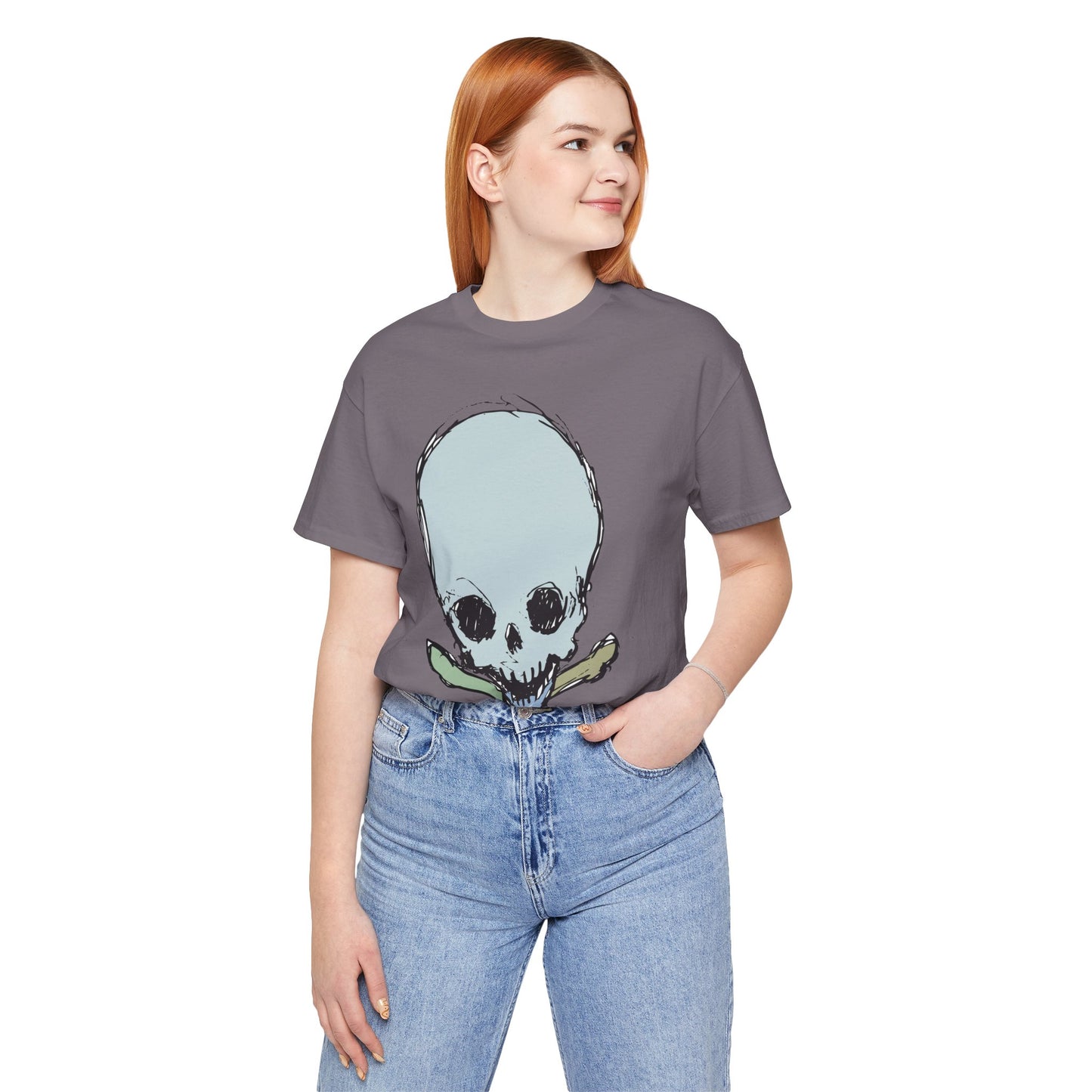 Lt Blue Skull Graphic Design Tee, Skull Shirt, Vintage Tees, Art Design T-Shirt, Vintage Graphic Tee, Art Shirts with Skulls