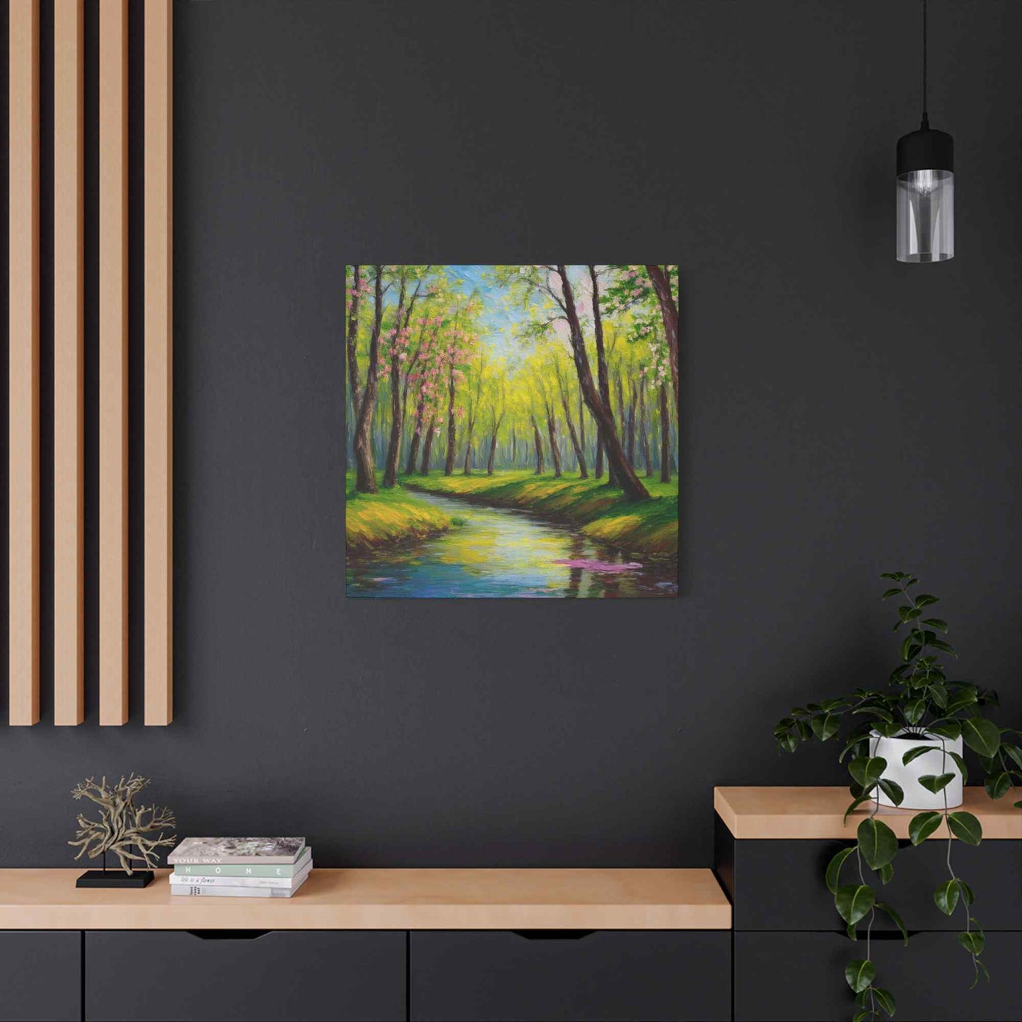 Spring Forest Print Canvas, Oil Paint Print 20x20, 24x24, 30x30, 32x32, 36x36 Art Design Print Pine-Wood Inner Frame MC-98