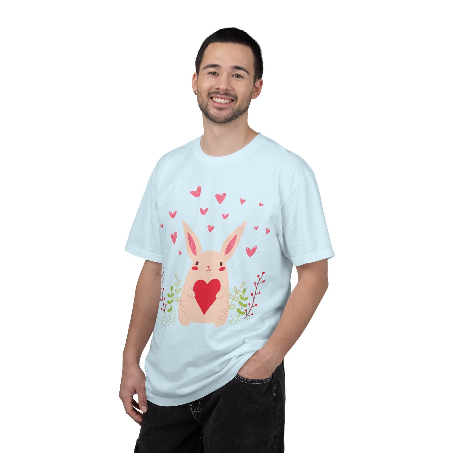 Easter Bunny Heart T-Shirt, Tee Shirt with Easter Signature, T Shirt with Easter Prints, Tee Shirt with Easter Design