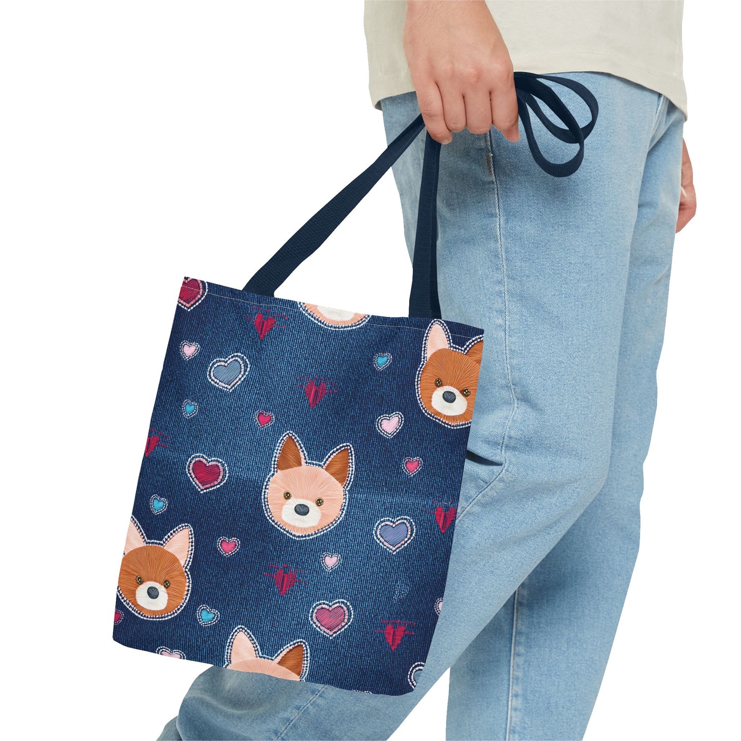 Love Day Graphic Design Denim Fabric Imitation Print Unisex Canvas Bag POLY 3 Sizes Tote Bag 201-5