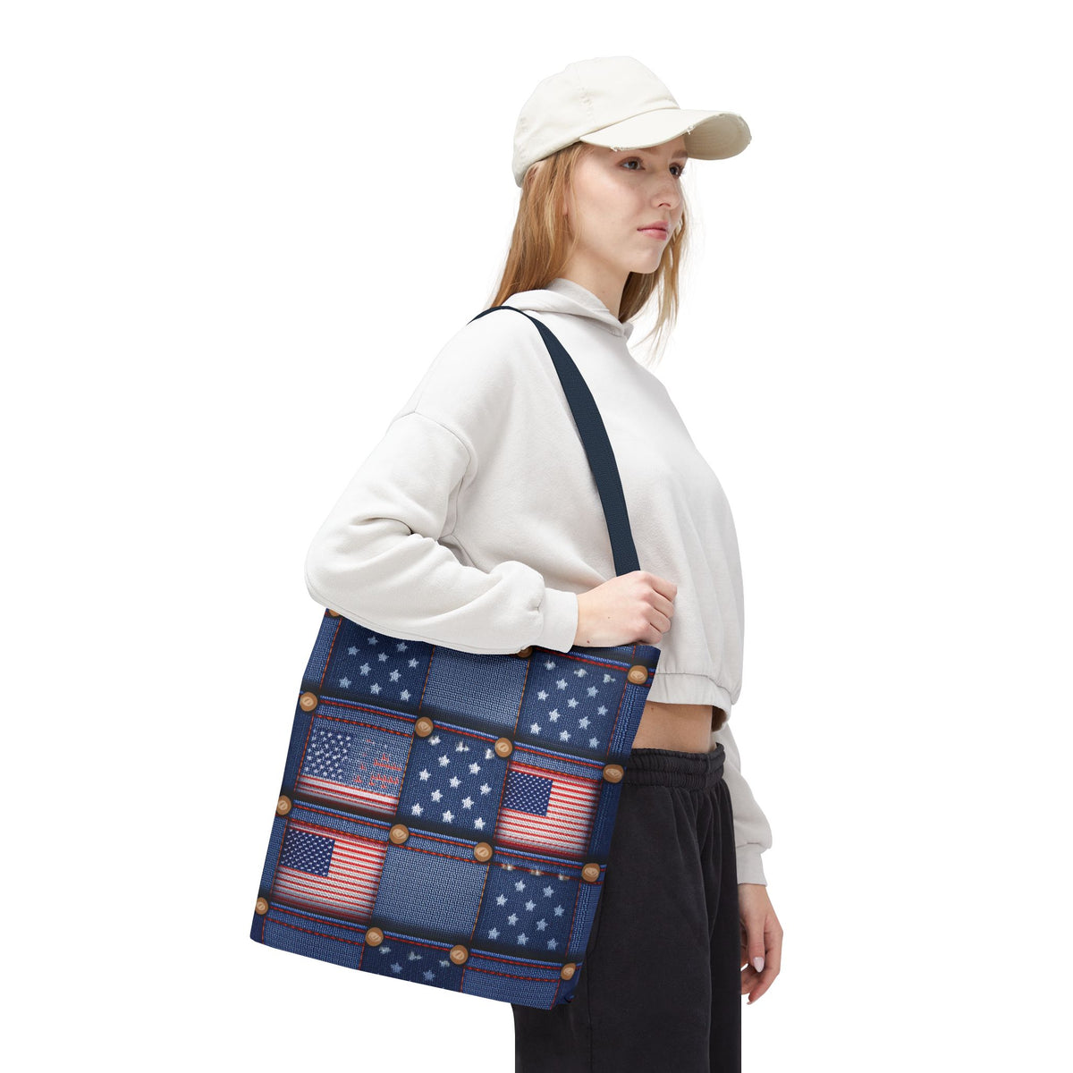 4th of July Graphic Denim Fabric Imitation Print Unisex Canvas Bag Poly Spun 3 Sizes Tote Bag 200-18