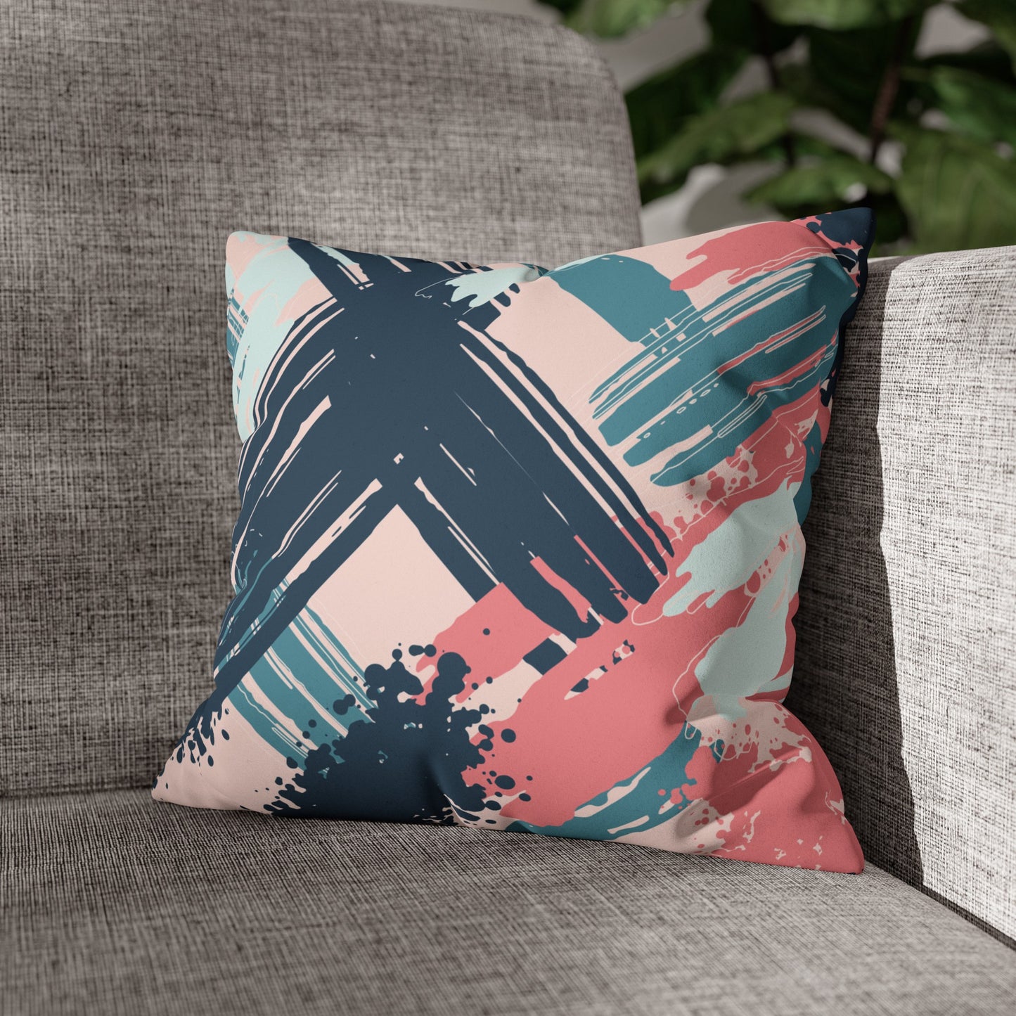 Faux Suede Pillowcase with Abstract print