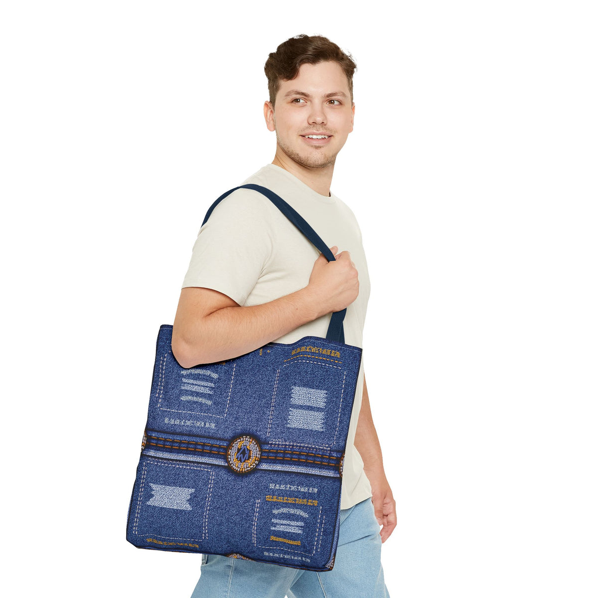 Denim Fabric Imitation Print Unisex Canvas Bag Poly Spun 3 Sizes Tote Bag 136