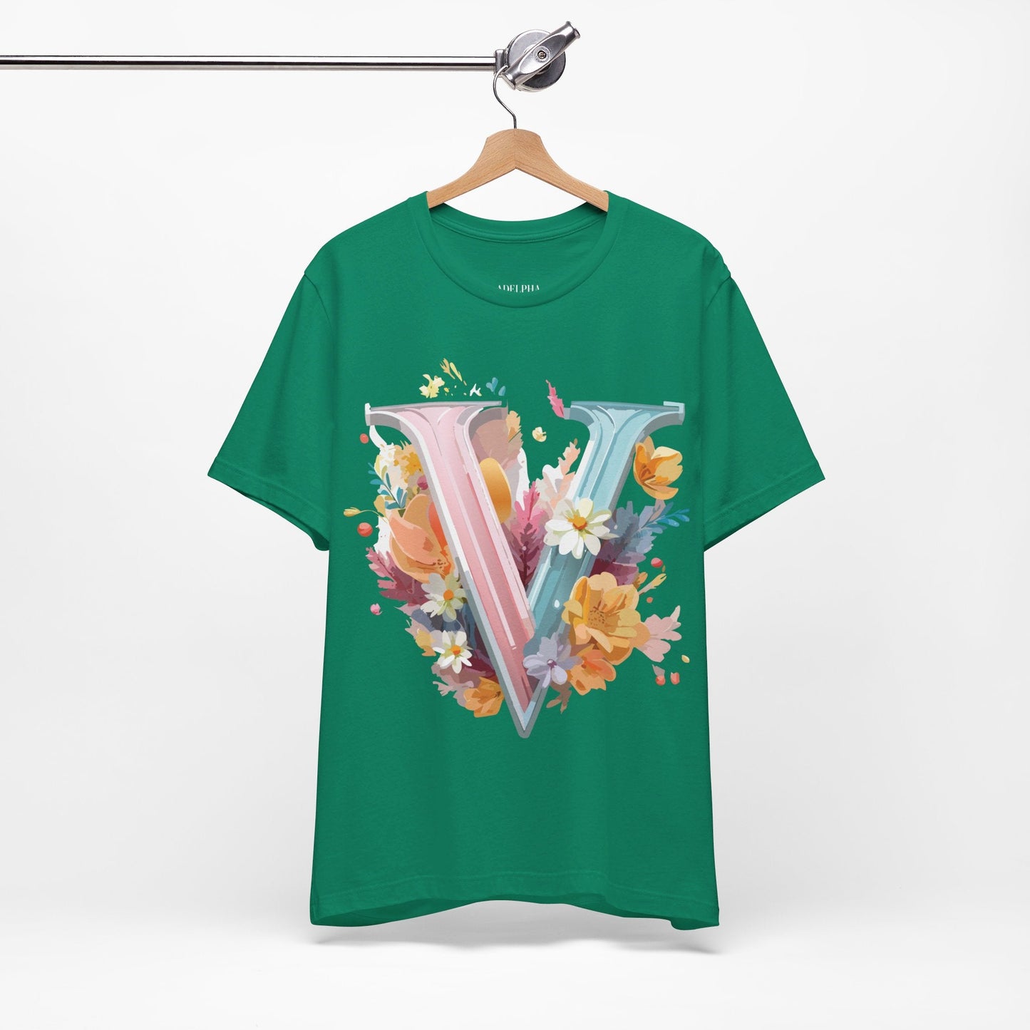 Letter V Shirt Graphic Tee Unisex Jersey Short Sleeve Vintage Inspired Artwork Adelpha