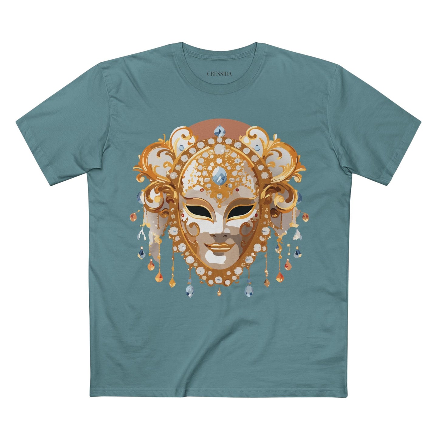Carnival Mask Graphic T-Shirt Unisex 100 Cotton With Antique Gold Art Design Tee 15