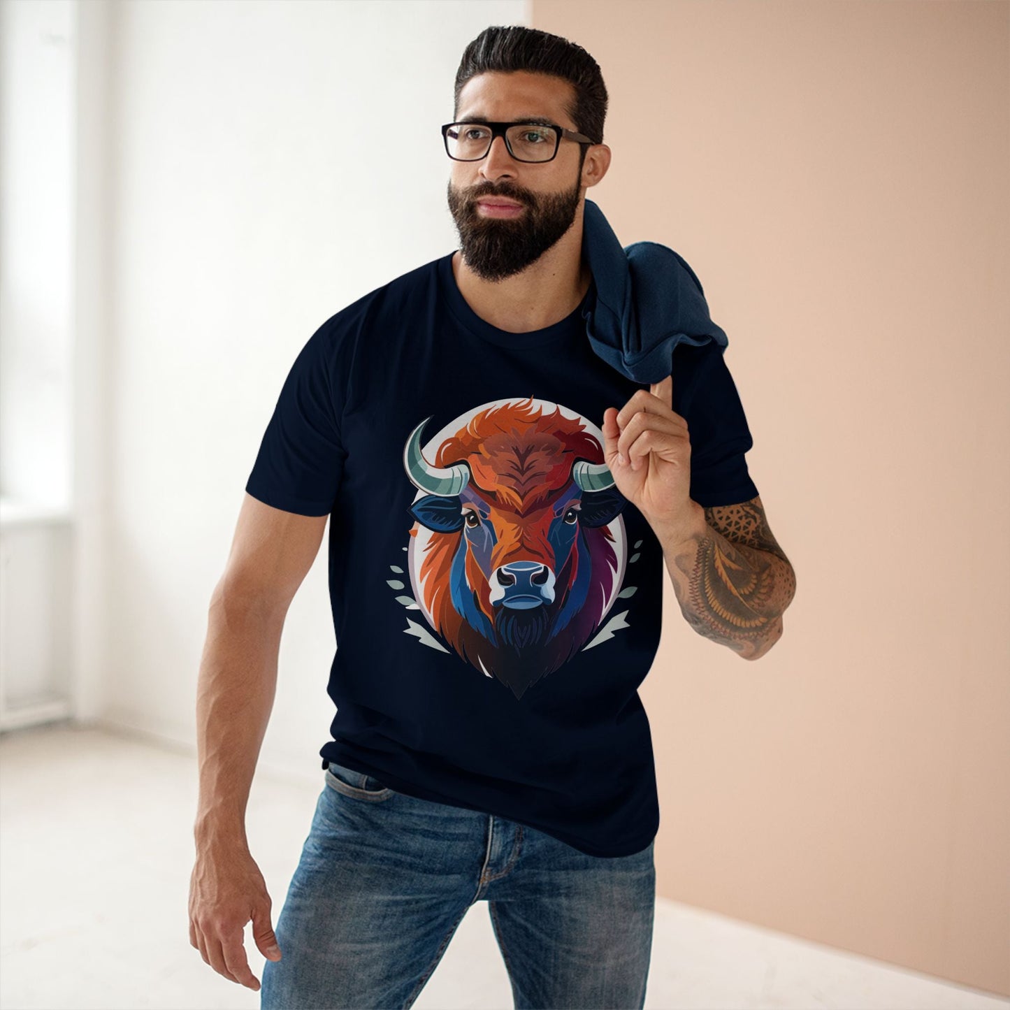Bison Animal Shirt Unisex Premium Cotton Tee With Original Art Design From Retro2Nova Art Collection Edition
