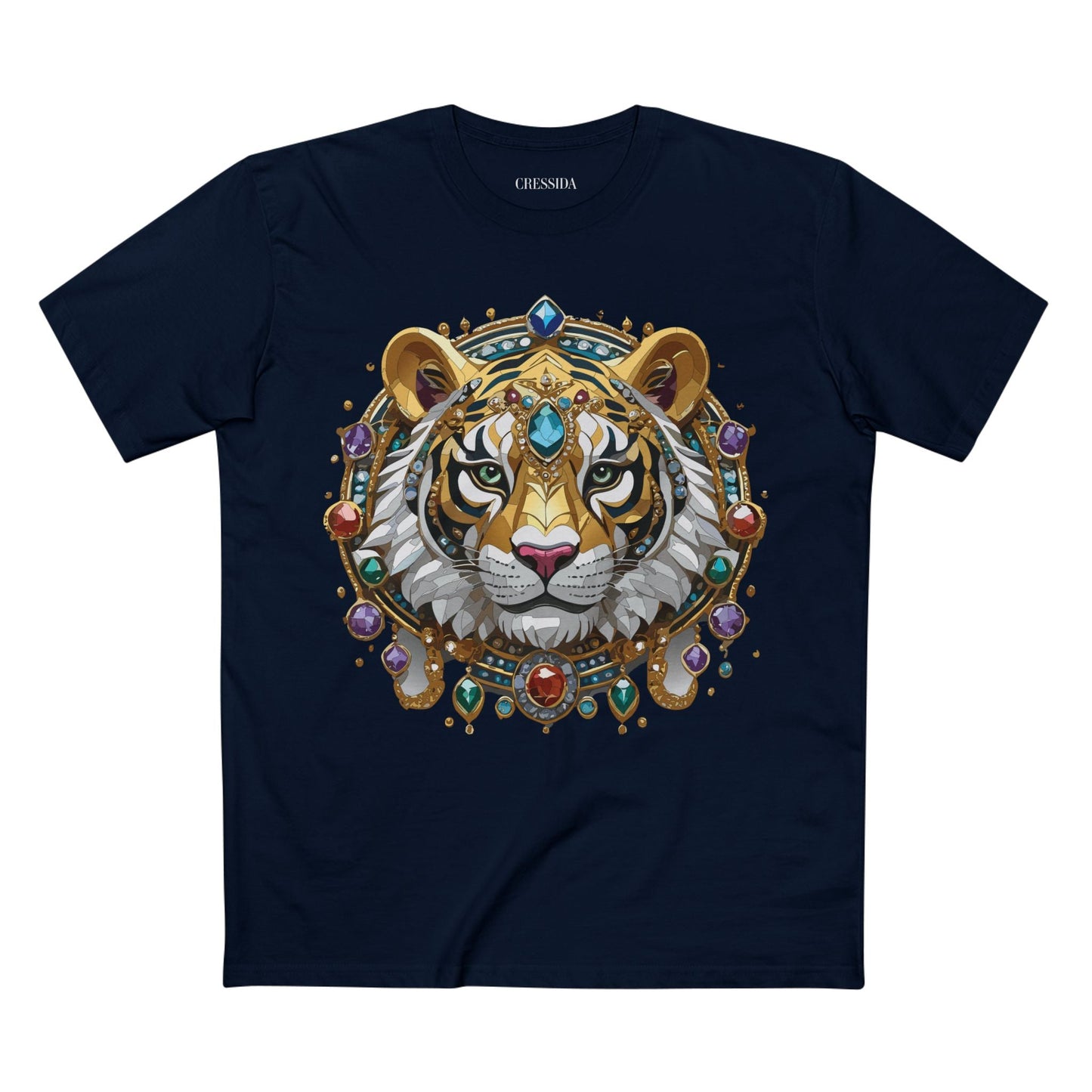 Tiger Graphic Unisex 100 Cotton Tee With Unique Animal Golden Medallion Art Design 52