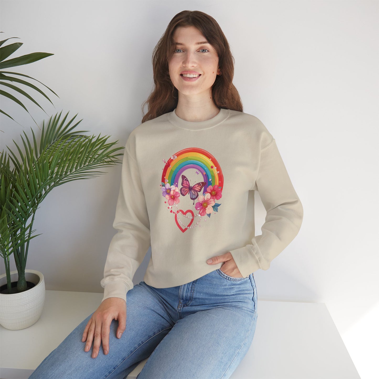 Rainbow Heart Sweatshirt, Floral Heart Sweatshirt, Floral Love Sweatshirt, Valentine's Day Sweatshirt, Rainbow Heart Floral Sweatshirt 106