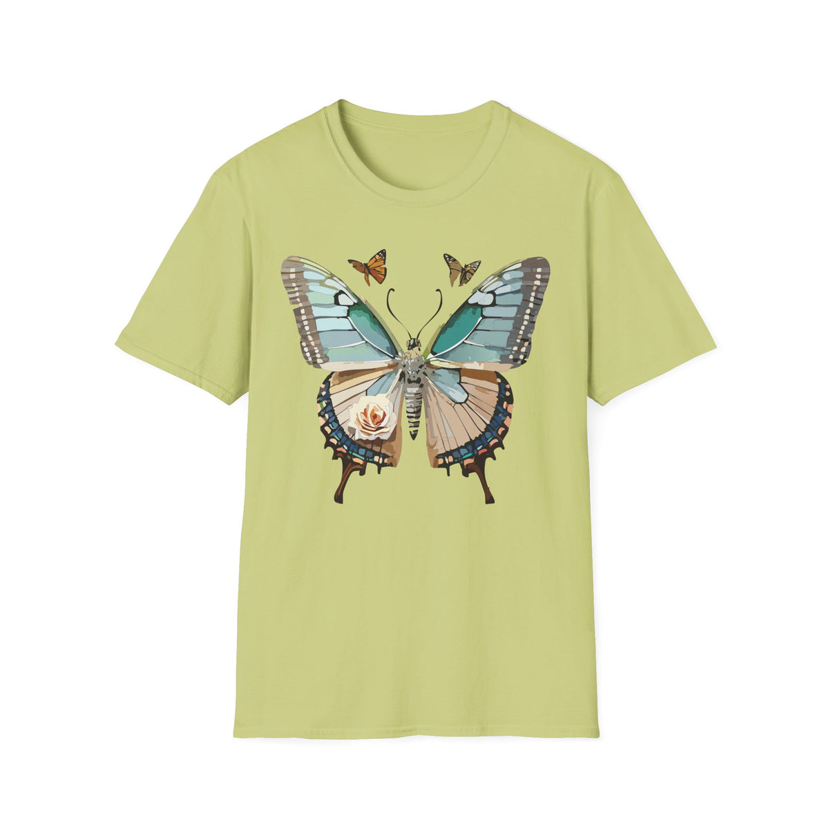 Blue Floral Butterfly T-Shirt | Vintage Botanical Wings Graphic Tee Unisex 100 Cotton Gildan T-Shirt