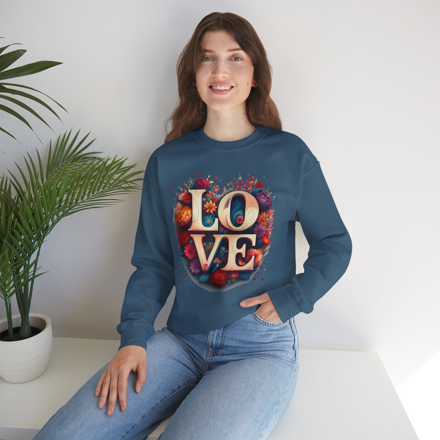 Floral Love Sweatshirt Unisex Valentines Day Gift Love Flower Crewneck Sweatshirt