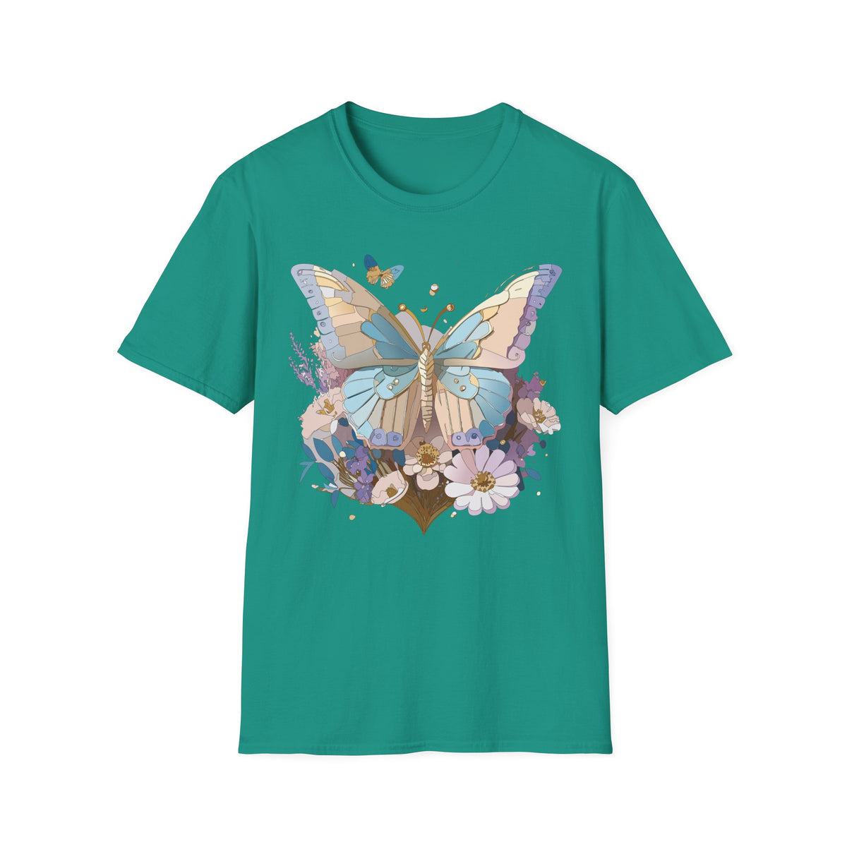 Butterfly Garden T‑Shirt — Pastel Floral Wing Illustration Graphic Design Unisex 100 Cotton Gildan T-Shirt