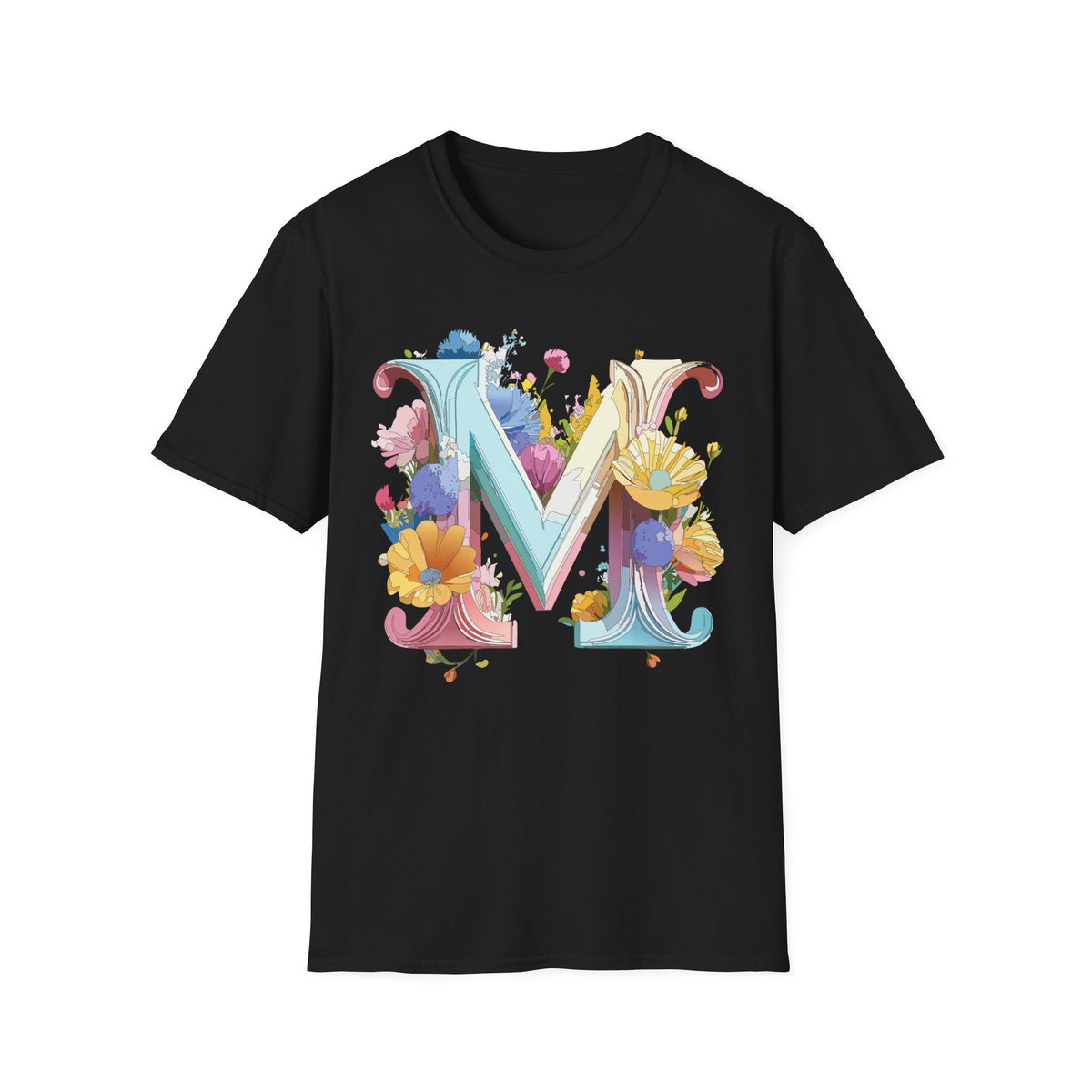 Floral Letter M Monogram T-Shirt | Watercolor Garden Initial Tee