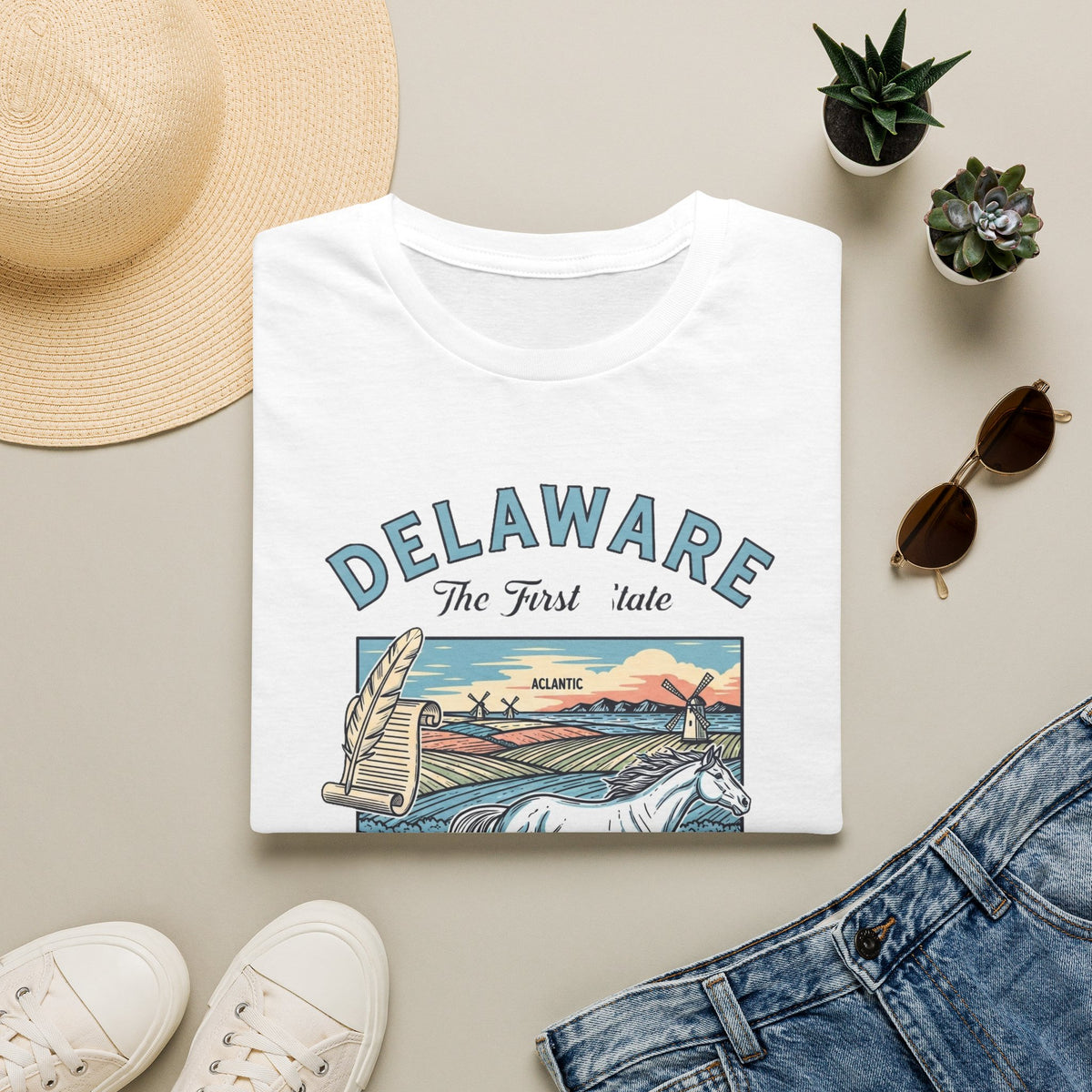 Delaware First State Vintage Horse Tee Travel Tourist Graphic Design Unisex 100 Cotton Gildan T-Shirt