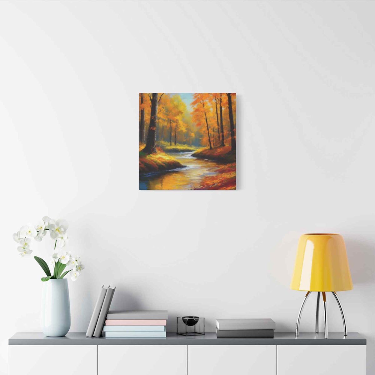 Fall Forest Print Canvas, Oil Paint Print 20x20, 24x24, 30x30, 32x32, 36x36 Art Design Print Pine-Wood Inner Frame MC-99