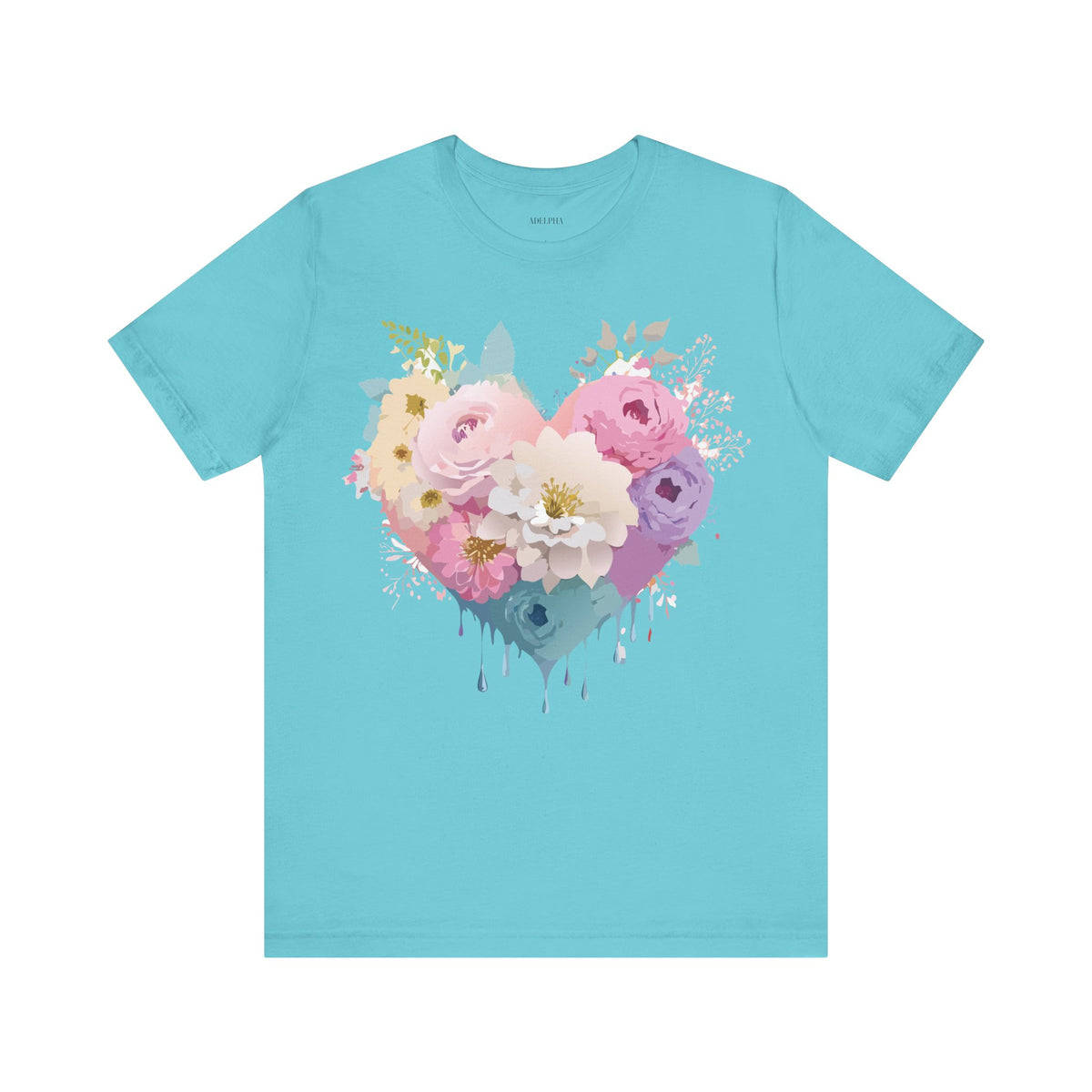 Valentine's Day Graphic Unisex Cotton Bella+Canvas Tee with Floral Art Design d134