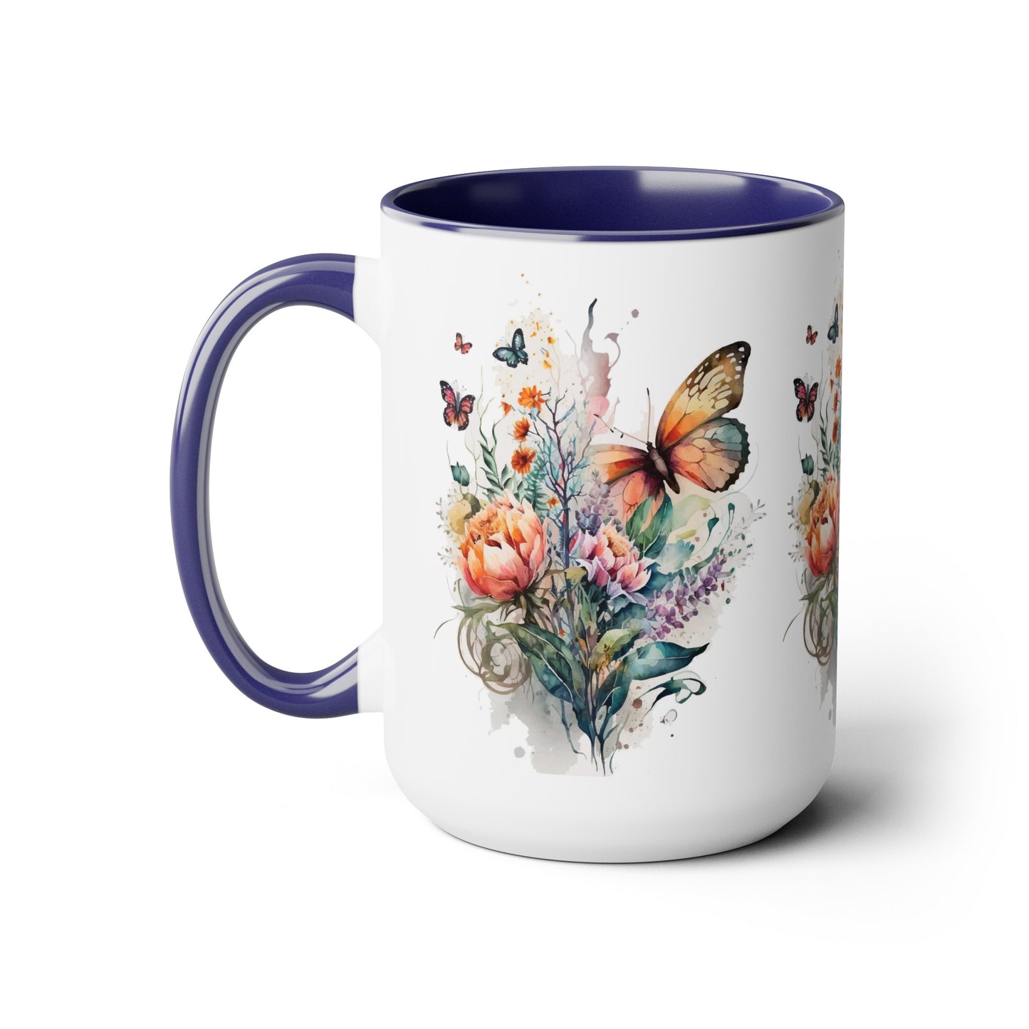 Two-Tone Coffee Mugs with butterfly