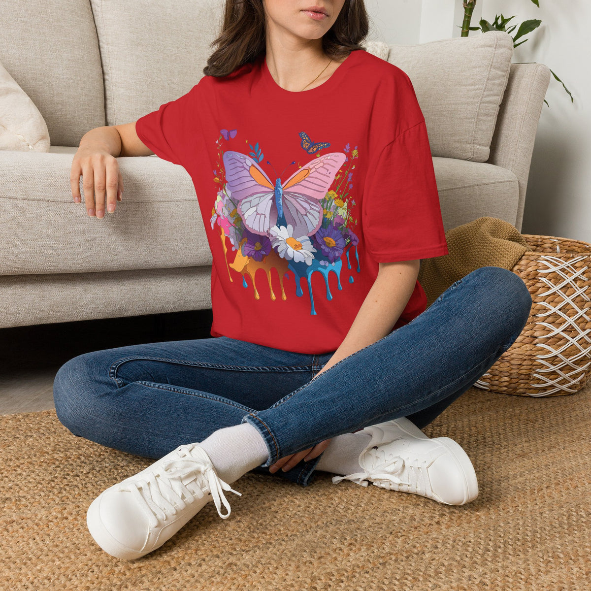 Butterfly Watercolor Drip T-Shirt — Pastel Floral Butterfly Graphic Design Unisex 100 Cotton Gildan T-Shirt