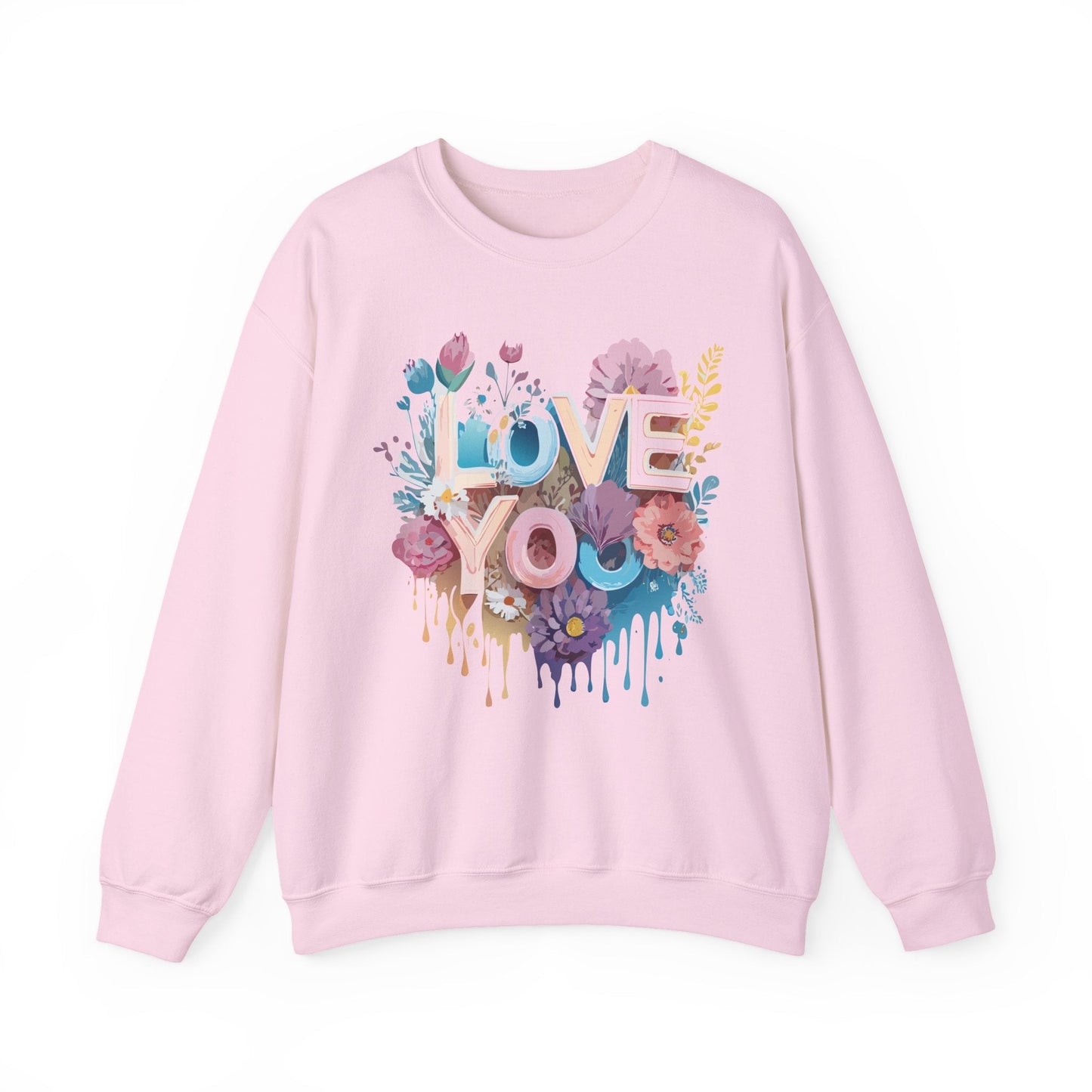 Floral Love Sweatshirt Unisex Heavy Blend Crewneck Valentine Day Flower Print Cozy Fleece Warm Gift