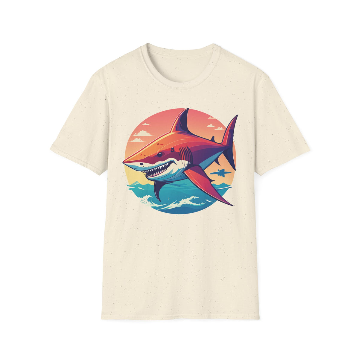 Sunset Shark Graphic T-Shirt | Retro Ocean Illustration