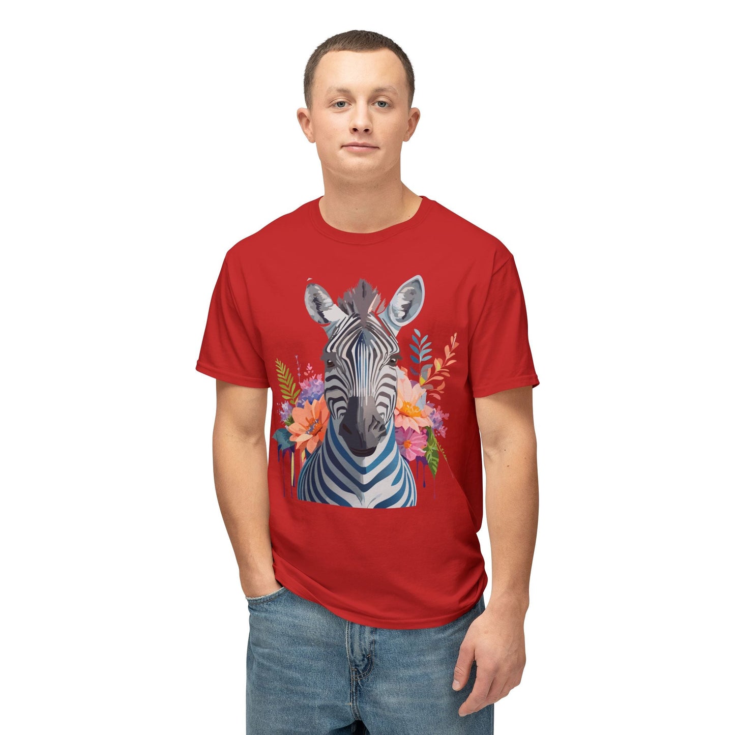 Unisex Zebra Art Print T Shirt HD Cotton Tee Floral Design Made In USA Premium Comfort Breathable