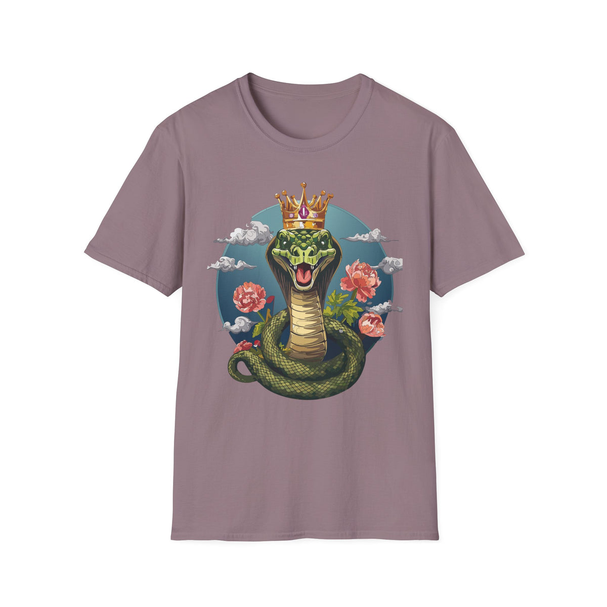 Crowned Snake Illustration T-Shirt | King Cobra Floral Art