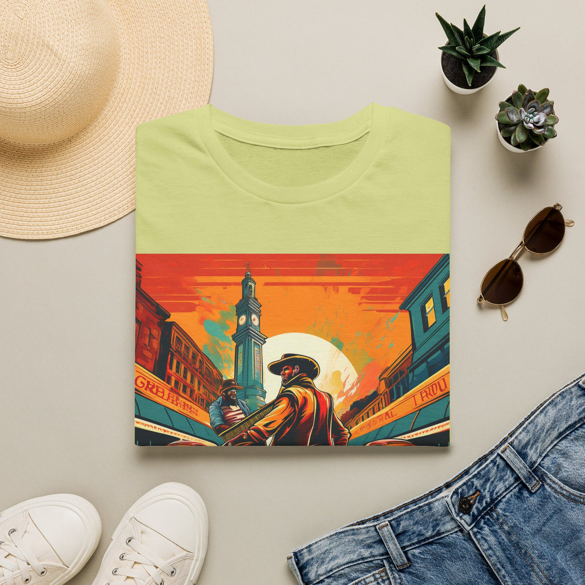 Cowboy Sunset illustration T-Shirt | Western scene, vintage poster Graphic Tee Unisex 100 Cotton Gildan T-Shirt