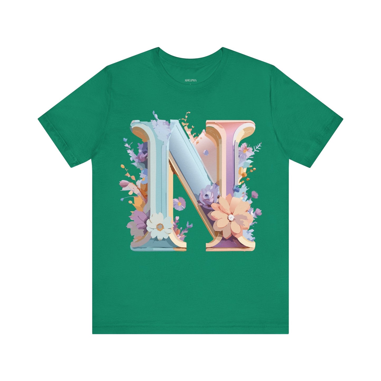 Letter N Shirt Graphic Tee Unisex Vintage Inspired Art Adelpha Design Short Sleeve