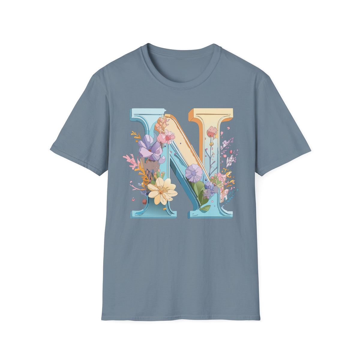 Floral Letter N T-Shirt | Botanical Initial Monogram Tee