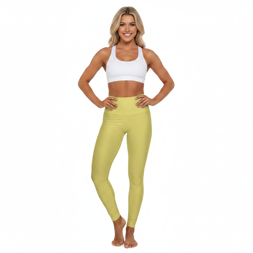 Golden Sand Color High-Waist Yoga Leggings Women's Seamless Poly-Span Stretchy Pants XS-2XL