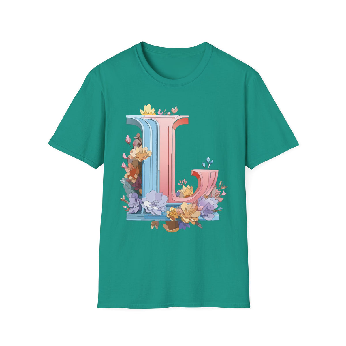 Floral Letter L T-Shirt | Pastel Monogram Tee