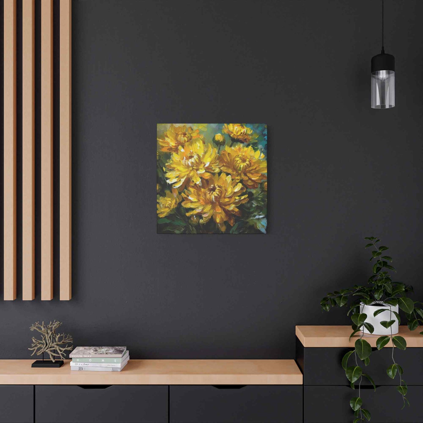Chrysanthemums Print Canvas, Floral Oil Paint Print 20x20, 24x24, 30x30, 32x32, 36x36 Art Design Pine-Wood Inner Frame MC-162