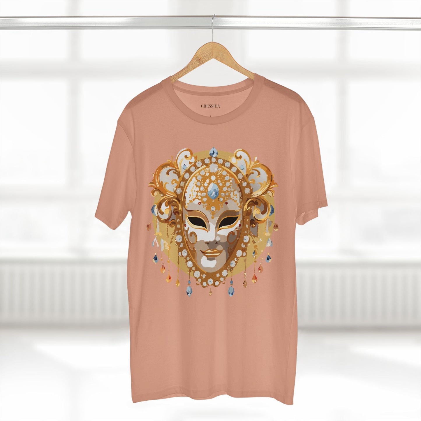 Carnival Mask Graphic T-Shirt Unisex 100 Cotton With Antique Gold Art Design Tee 14