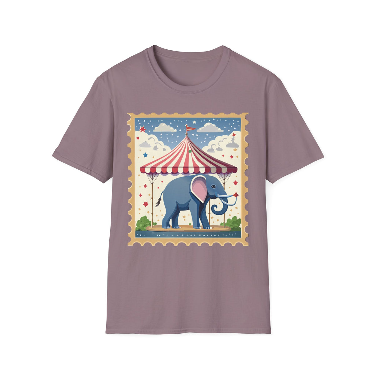 Circus Elephant Tent T-Shirt | Vintage Carnival Stamp Graphic Tee Unisex 100 Cotton Gildan T-Shirt