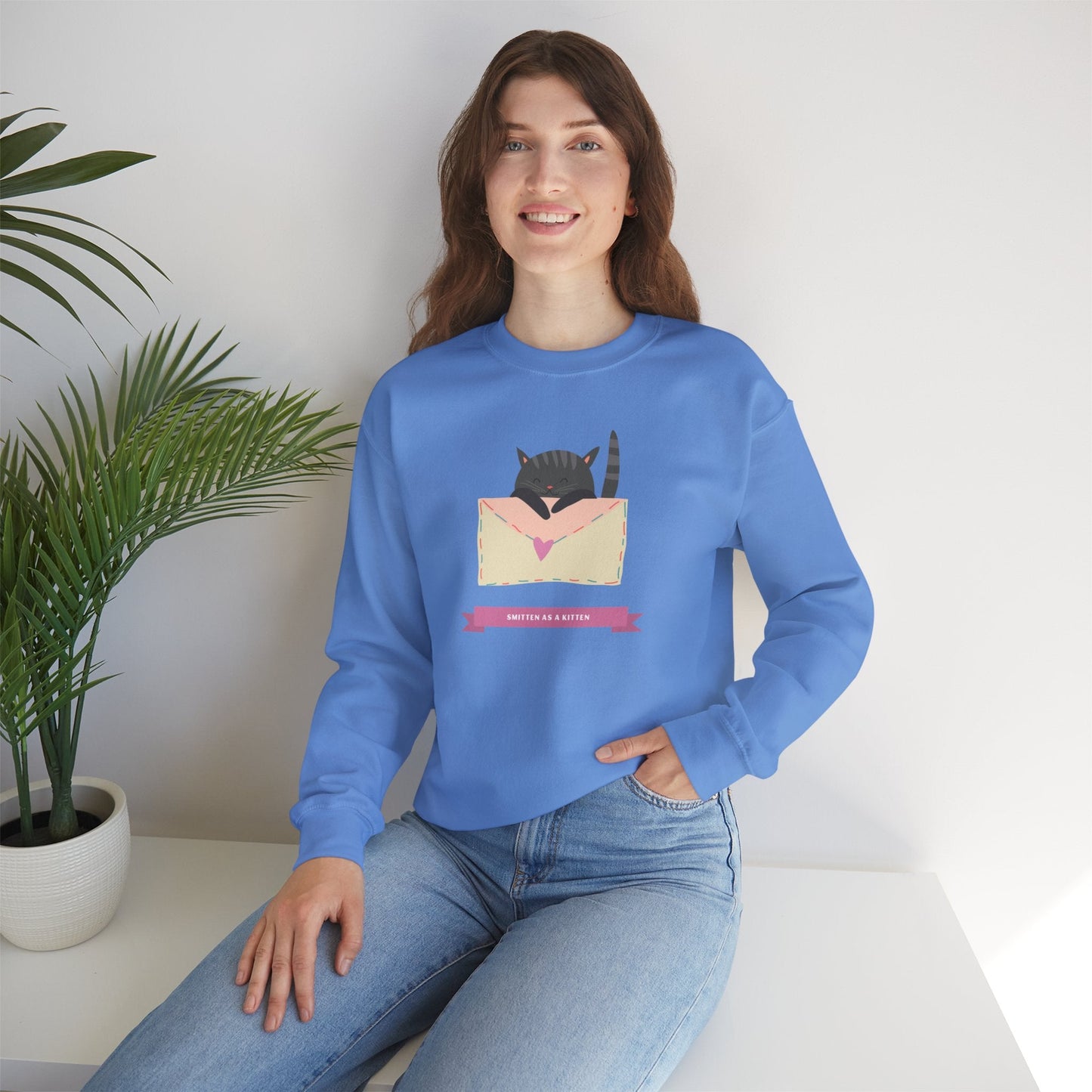 Cat Heart Sweatshirt Love For Cat Lovers Unisex Crewneck Fifty Fifty Cotton Poly Blend Gildan 18000