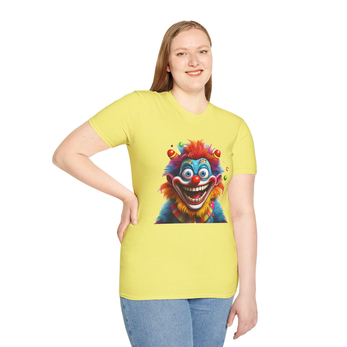 Clown Themed Unisex T Shirt Funny Man Circus Scary Man Tee Gildan Softstyle 64000 Cotton