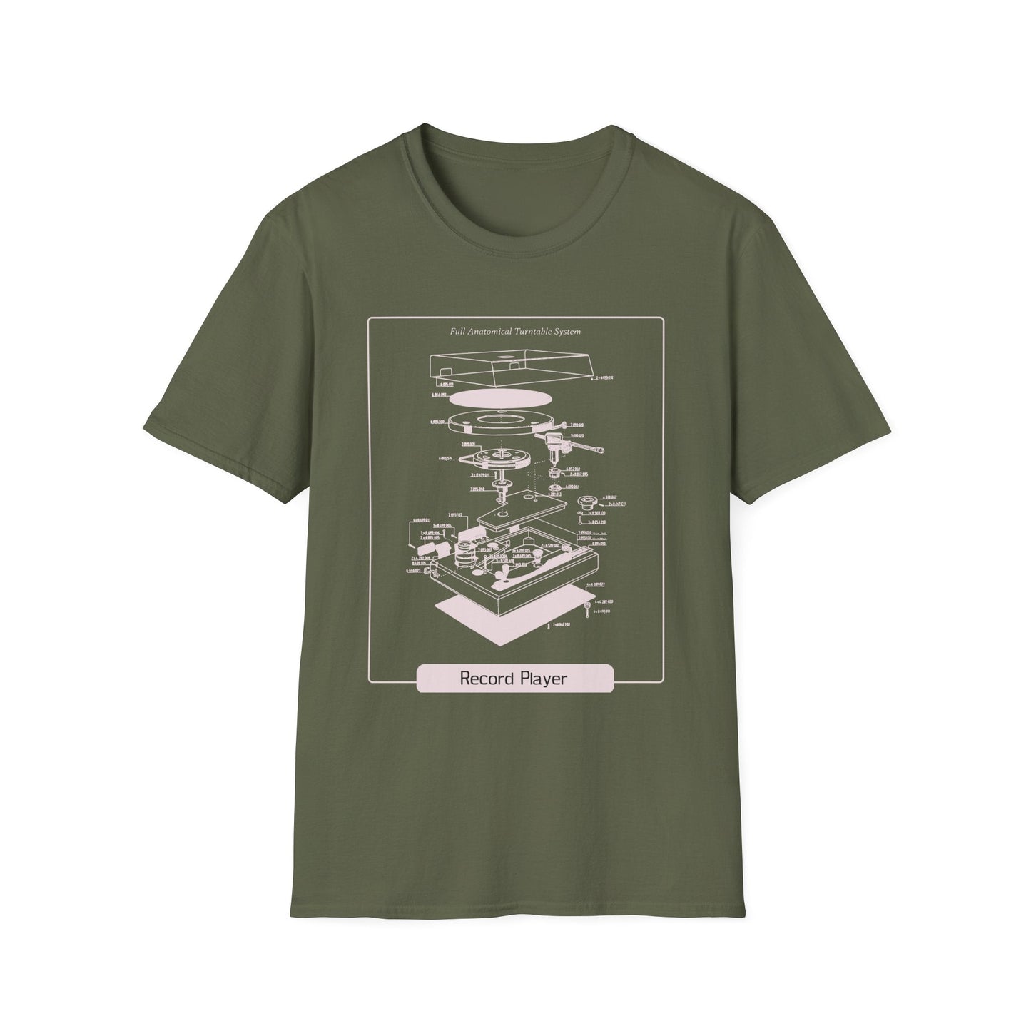 Record Player Blueprint T-Shirt Unisex Cotton Retro Vinyl Turntable Diagram Tee