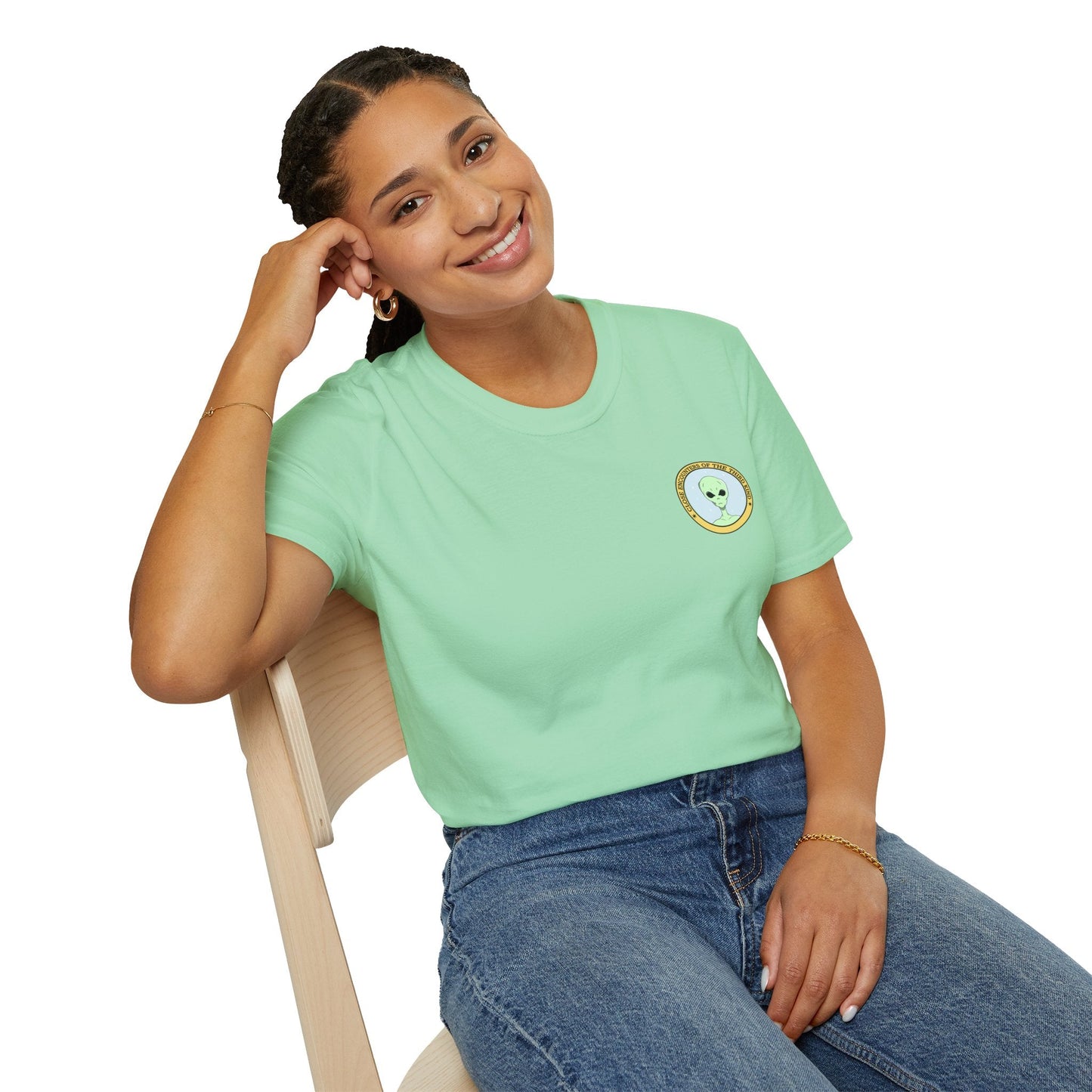 Alien Badge TShirt  Small Chest Logo I Believe Retro Space Tee
