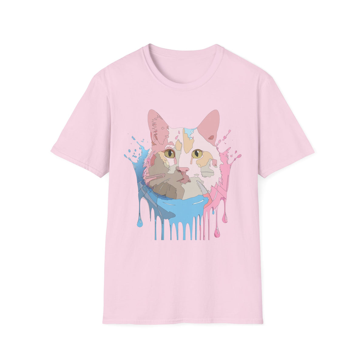Pastel Drip Cat Portrait T-Shirt | Watercolor Cat Face