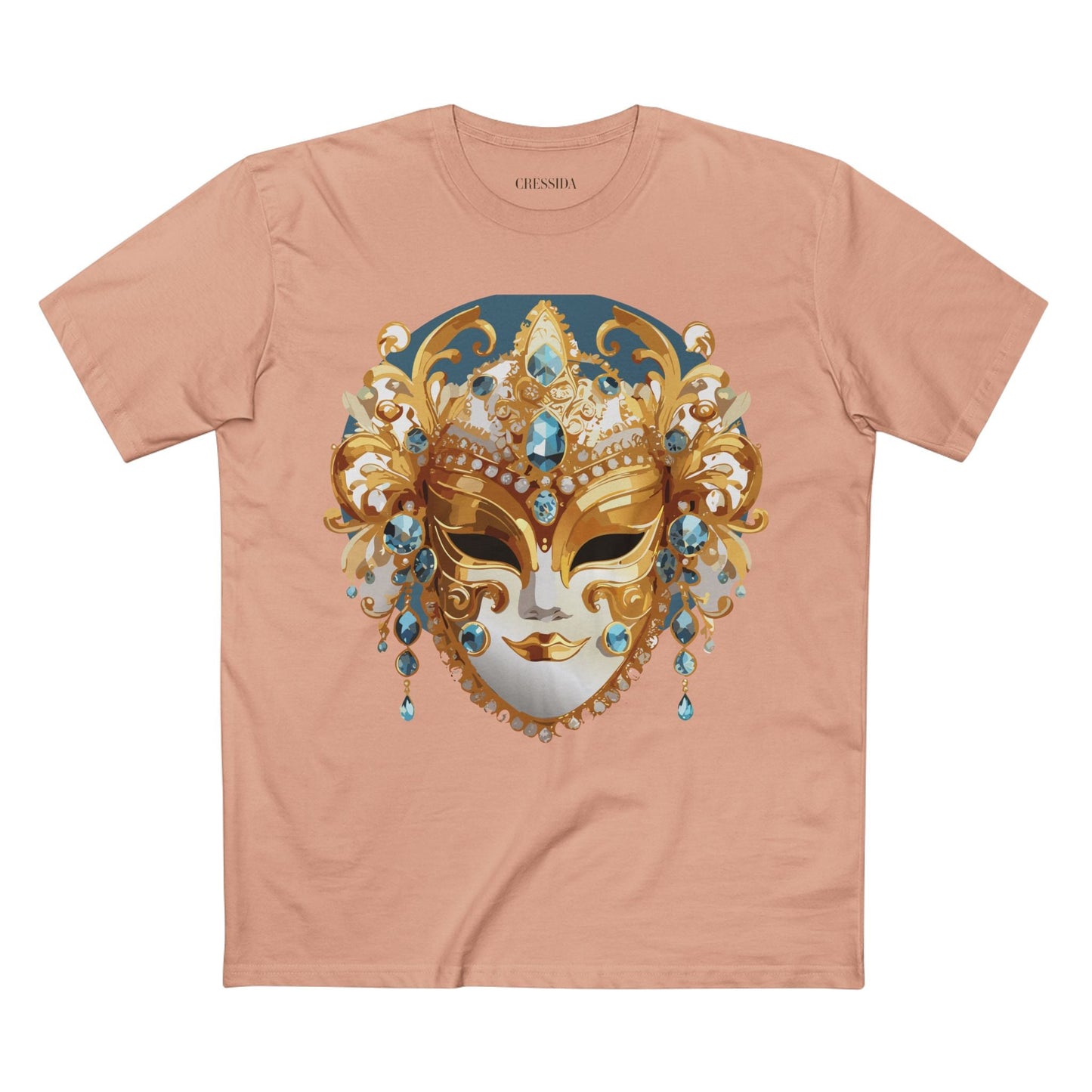 Carnival Mask Graphic T-Shirt Unisex 100 Cotton With Antique Gold Art Design Tee 12