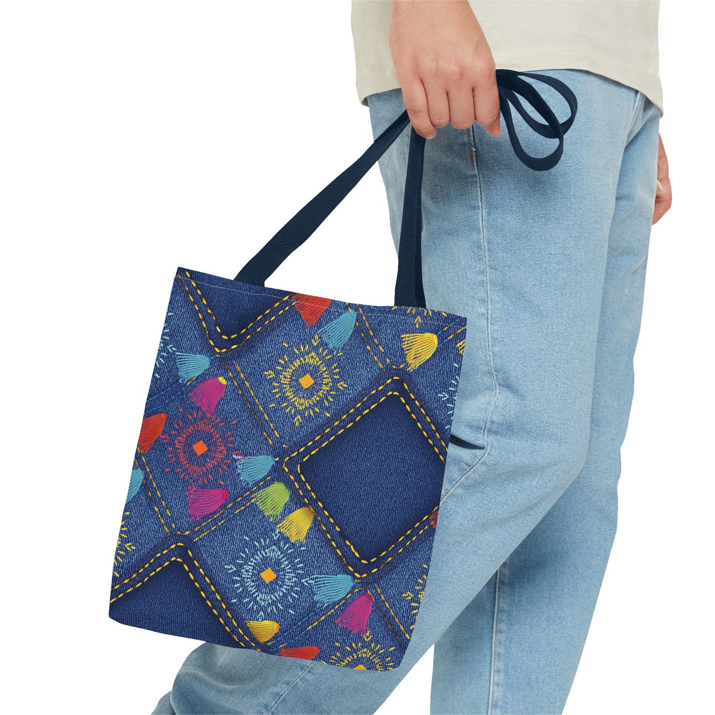 Diwali Graphic Denim Fabric Imitation Print Unisex Canvas Bag Poly Spun 3 Sizes Tote Bag 205-27
