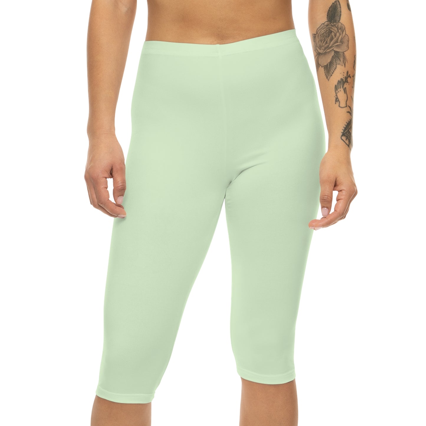 Frosted Mint Color Women's Brushed Suede Poly Span Casual Capri Leggings XS-2XL