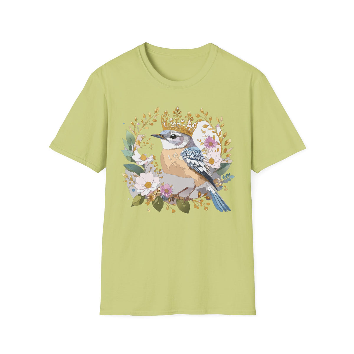 Blue Jay with Floral Wreath and Crown T-Shirt | Bird Illustration