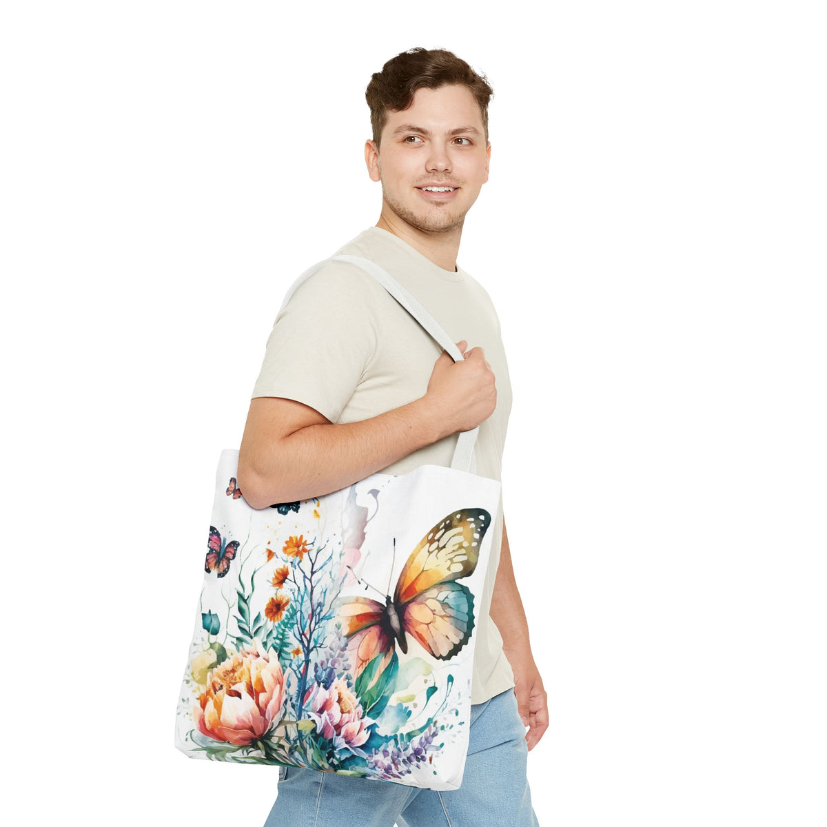 Bolsa de lona con estampado de mariposas 