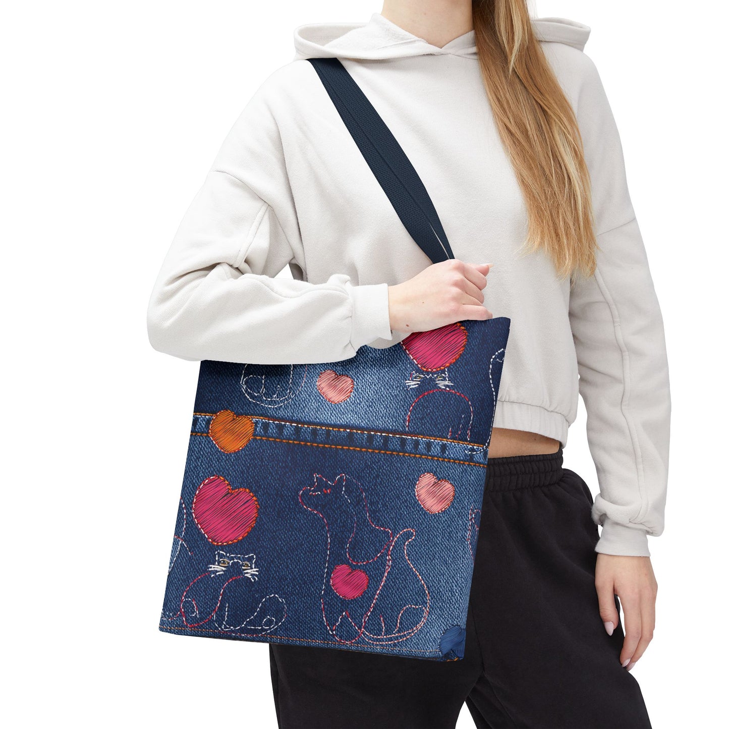 Love Day Graphic Design Denim Fabric Imitation Print Unisex Canvas Bag POLY 3 Sizes Tote Bag 201-18