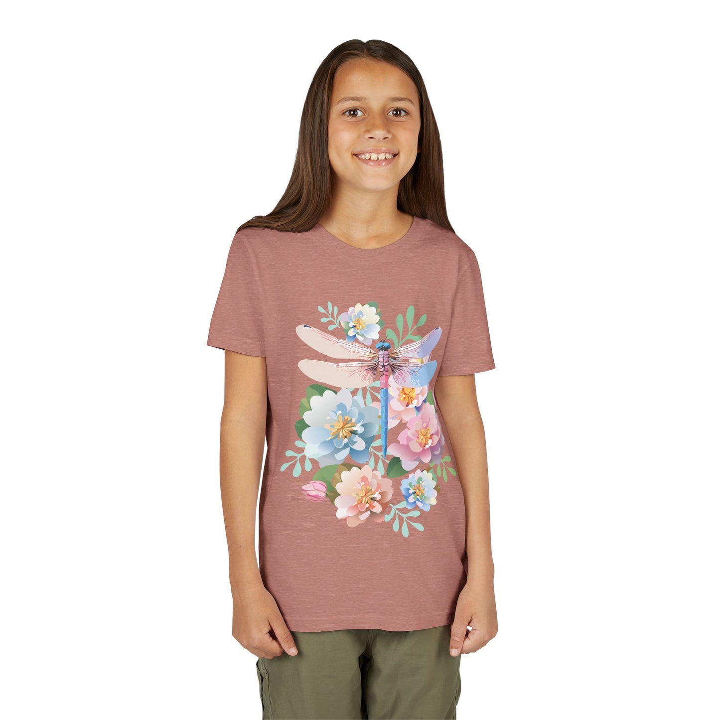 Dragonfly Blossom Youth Tee - Colorful Short Sleeve T-Shirt for Spring Celebrations (9-14)